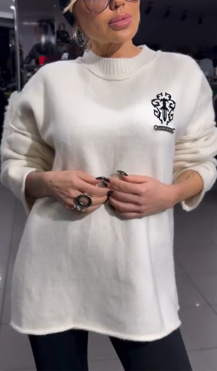 Women Round Neck Printed Casual Knitted Top