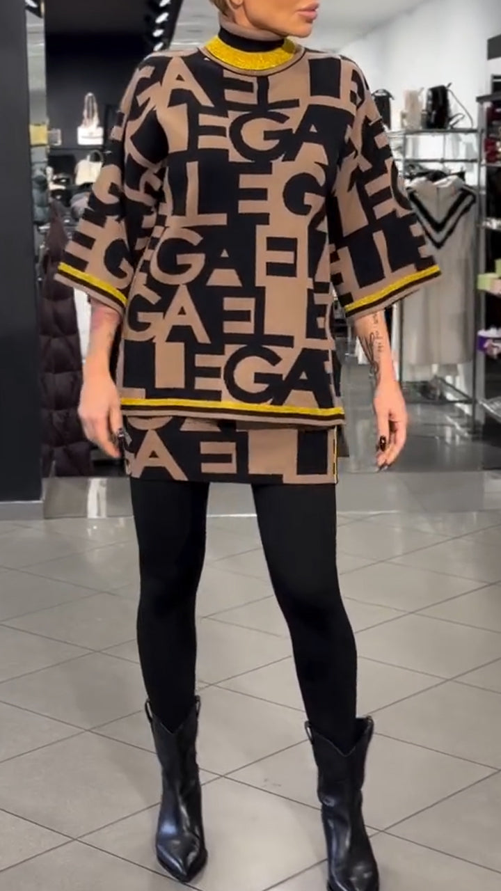 Women Round Neck Printed Top+ Skirt Casual Set