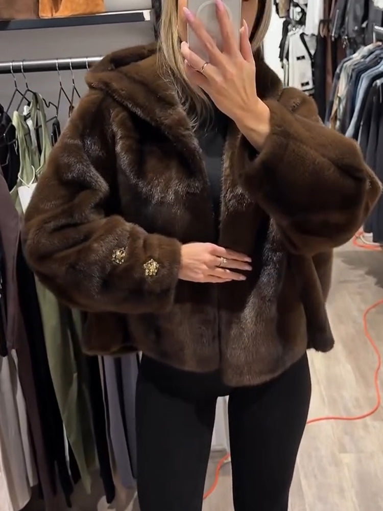 Women Hooded Casual Plush Coat