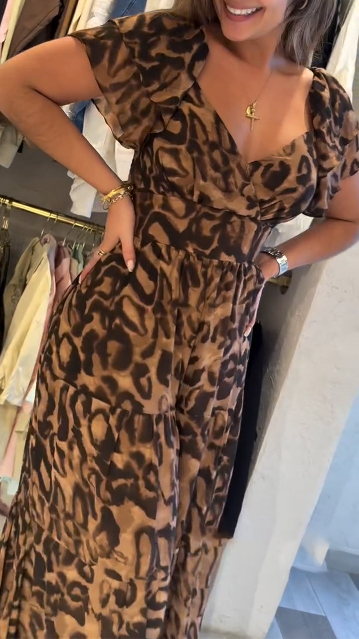 Women Low Neck Printed Loose Casual Jumpsuit