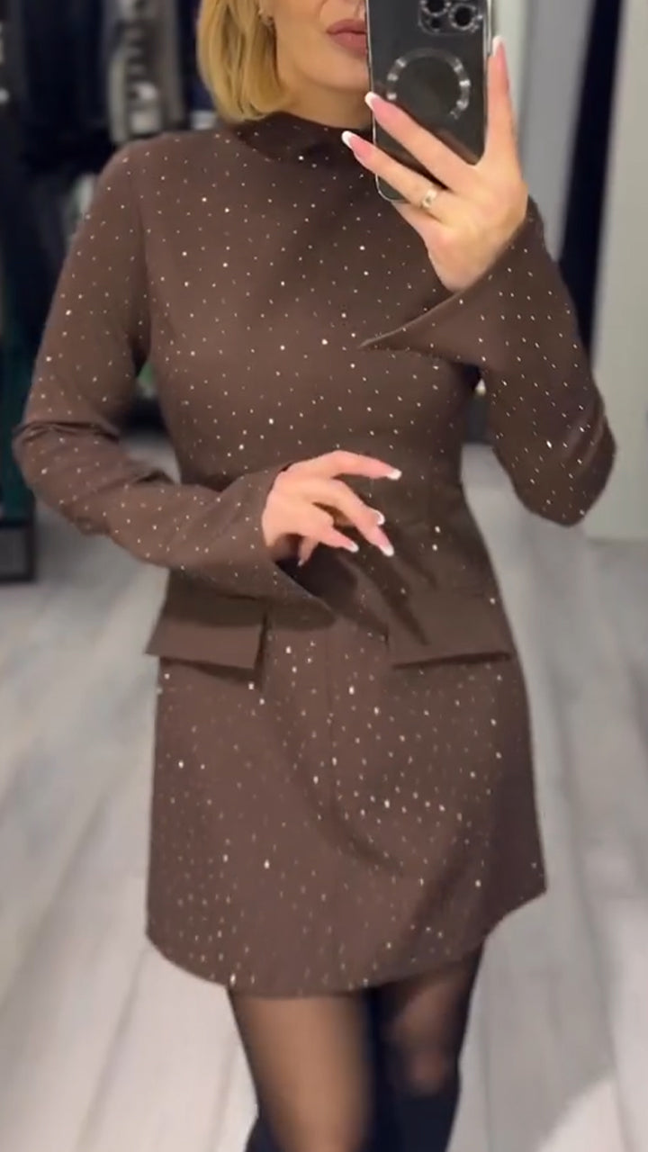 Womens Round Neck Rhinestone Elegant Casual Dress