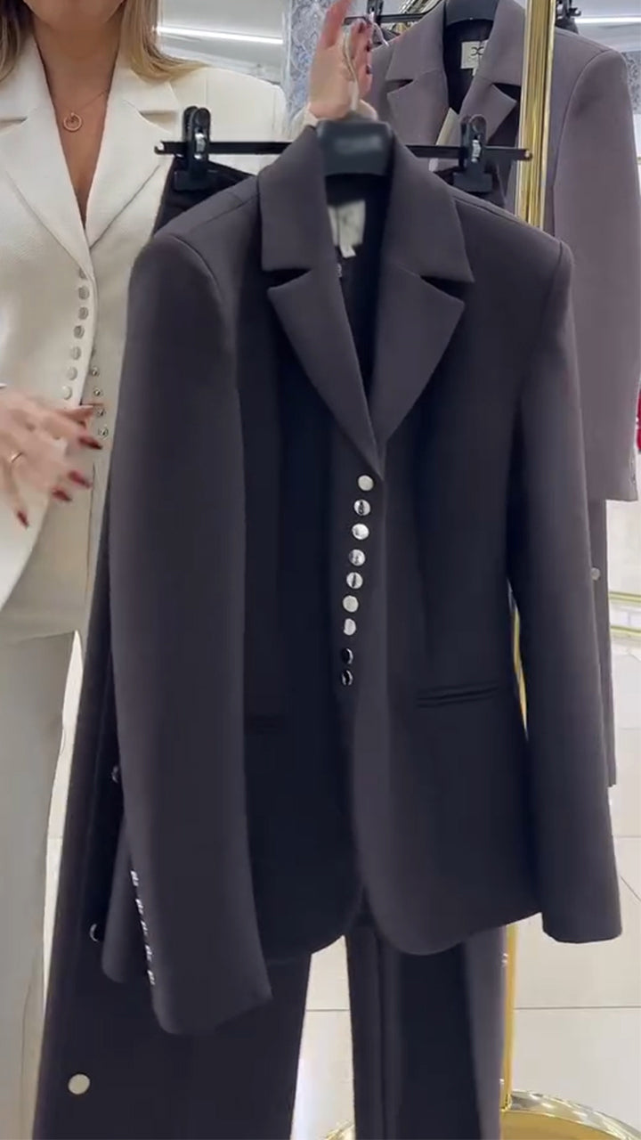 Women Laple Collar Breasted Jacket+ Pants Temperament Commuting Suit