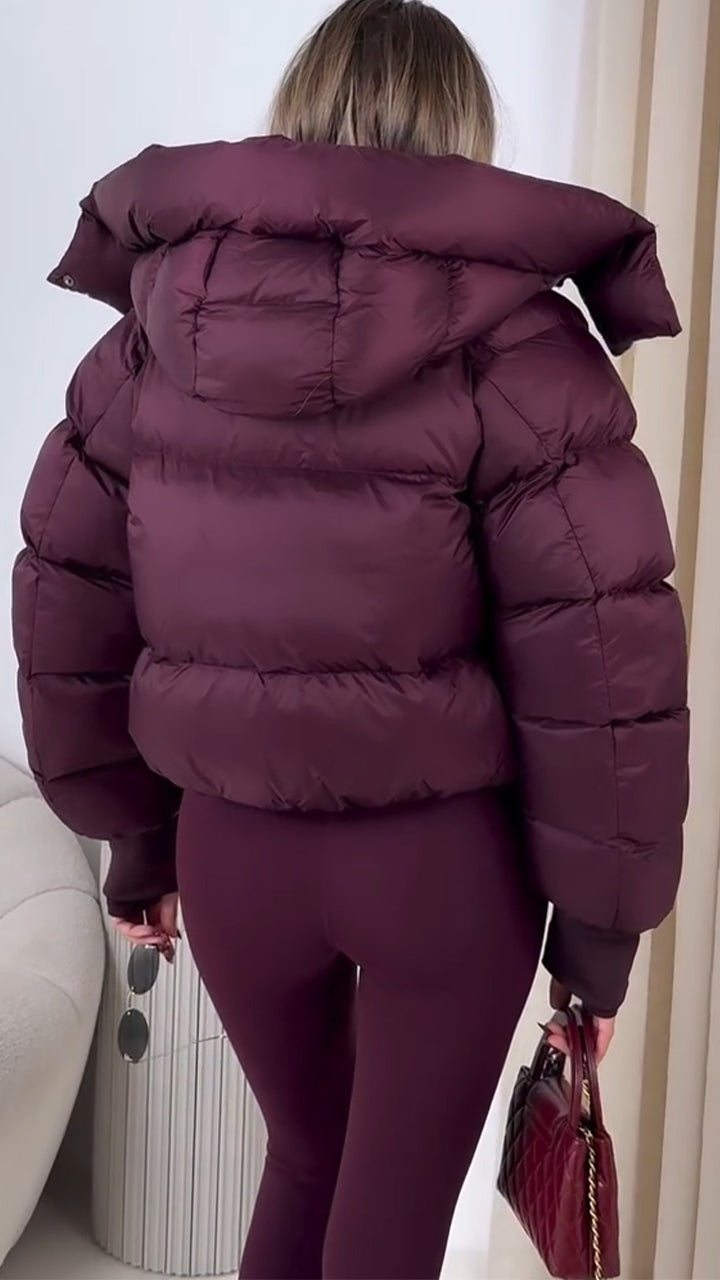 Women Hooded Solid Color Casual Cotton-padded Jacket