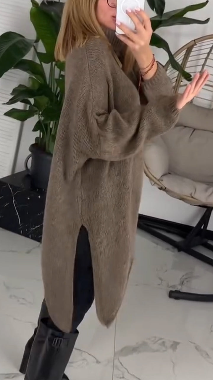 Women High Neck Irregular Solid Color Casual Sweater