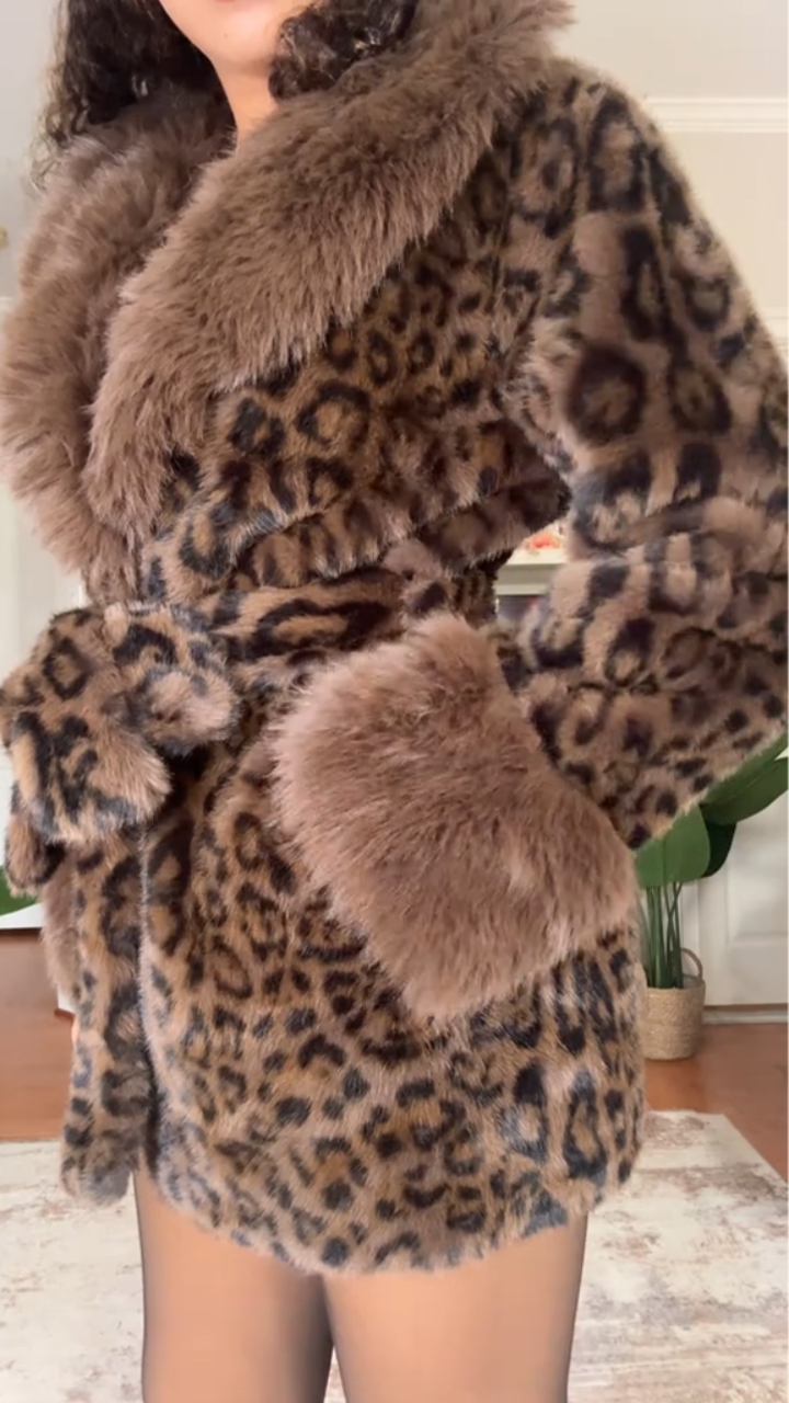 Women Fur Collar Leopard Print Temperament Casual Coat