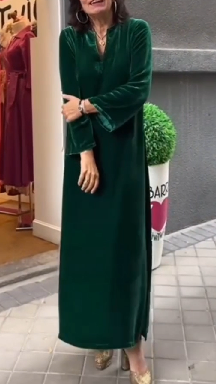 Women Round Neck Solid Color Velvet Elegant Casual Dress