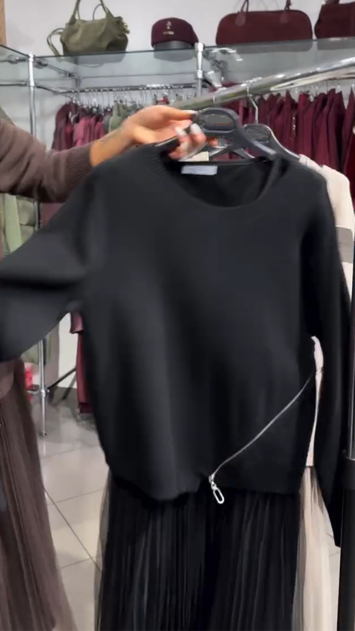 Women Interior Patchwork Dress+ Side Zipper Top Casual Set